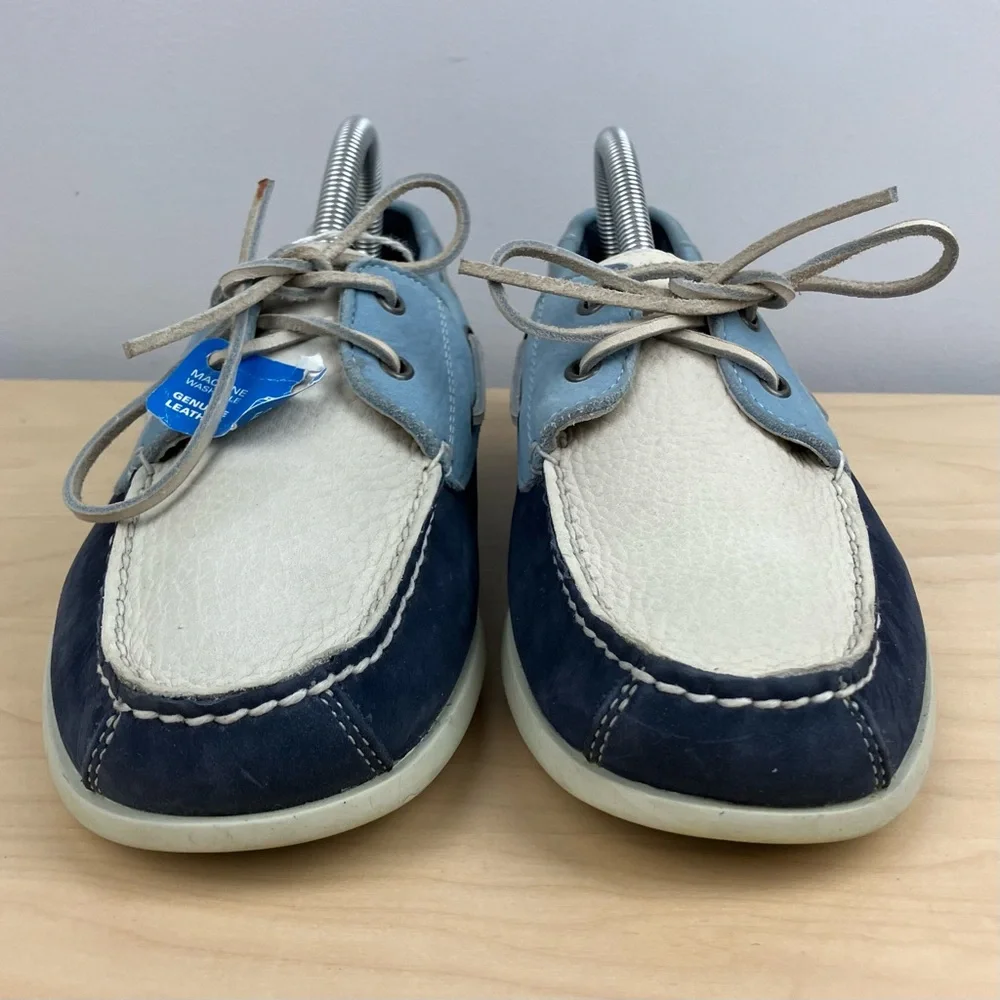 Rockport Men’s Size 8.0 M Classic 2 Eye Leather Boat Shoes Blue Navy White